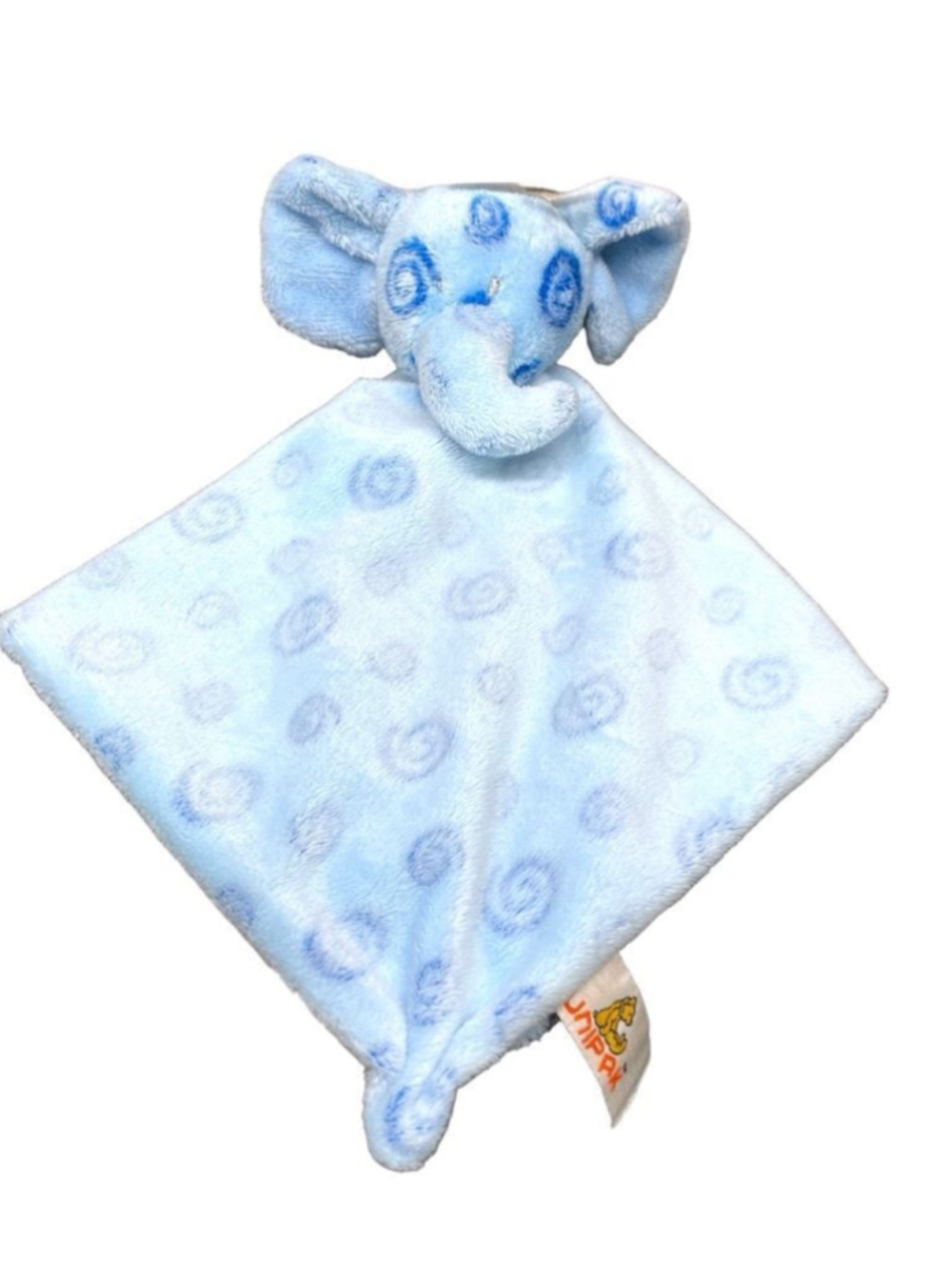 Unipak Blue Elephant Swirl Spot Lovey Plush Security Blanket Knotted Corner 2011